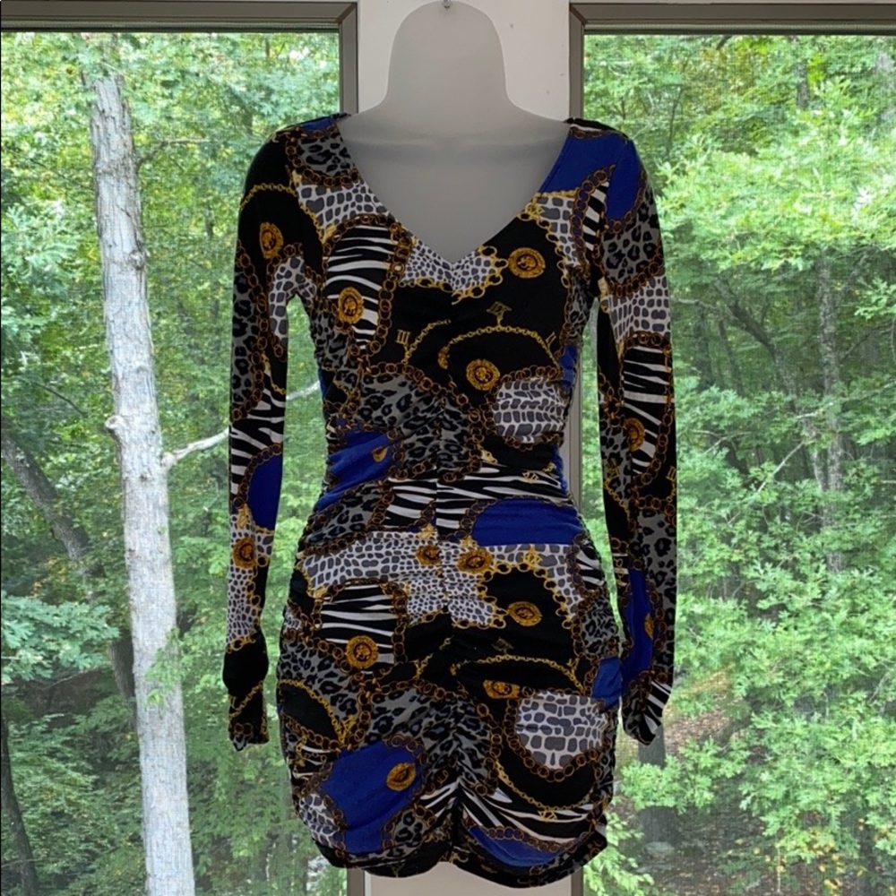 Gold Blue Black and White Dress